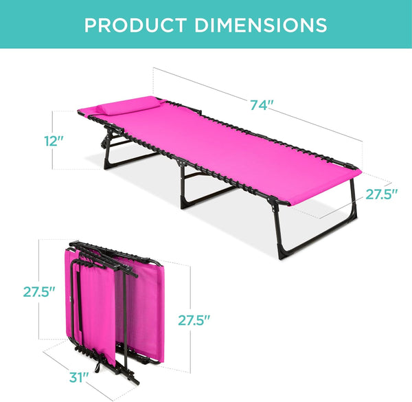 Best Choice Products - Sillón reclinable plegable portátil para césped, con 8 posiciones, asas, capacidad de 300 libras, color rosa oscuro
