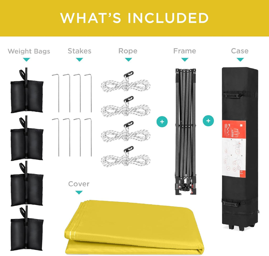 Best Choice Products - Tienda de campaña desplegable de 8 x 8 pies para 1 persona, refugio portátil instantáneo con empuje de 1 botón, estuche, 4 bolsas de peso, color amarillo