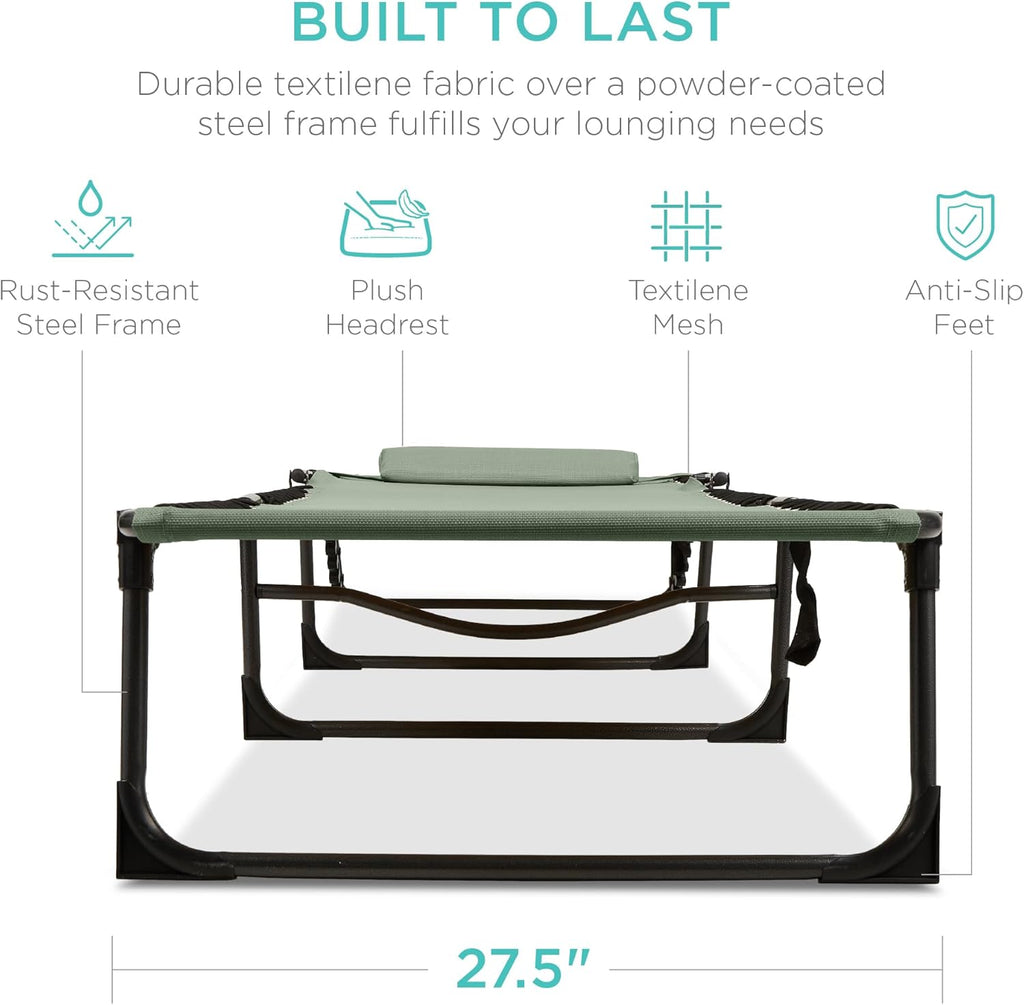Best Choice Products - Sillón reclinable plegable portátil para césped, con 8 posiciones, asas, capacidad de 300 libras, color verde salvia
