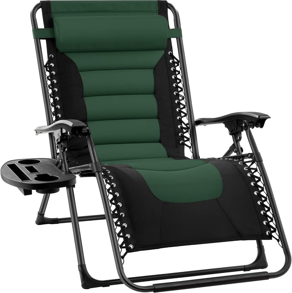 Best Choice Products - Silla acolchada de gran tamaño, reclinable plegable para patio al aire última intervensión, tumbona antigravedad XL para patio trasero con reposacabezas, soporte para vasos,