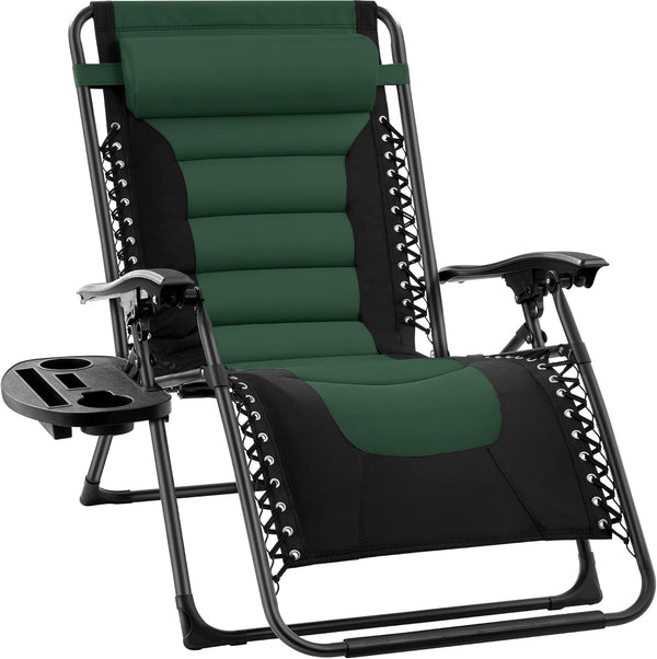 Best Choice Products - Silla acolchada de gran tamaño, reclinable plegable para patio al aire última intervensión, tumbona antigravedad XL para patio trasero con reposacabezas, soporte para vasos,