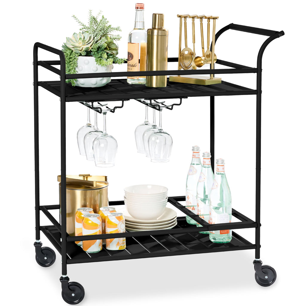 Best Choice Products - Carrito de bar móvil para exteriores, carrito de servicio de bar para el hogar, mesa auxiliar para barbacoa con almacenamiento de 2 niveles, estante para vino, ruedas