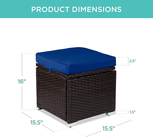 Best Choice Products - Juego de 2 otomanas de mimbre, muebles multiusos para exteriores, para patio, asiento adicional, reposapiés, mesa auxiliar con almacenamiento, cojines extraíbles, azul marino
