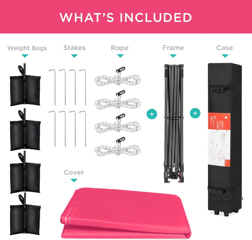 Best Choice Products - Tienda de campaña desplegable de 8 x 8 pies para 1 persona, refugio portátil instantáneo con empuje de 1 botón, estuche, 4 bolsas de peso, color rosa intenso