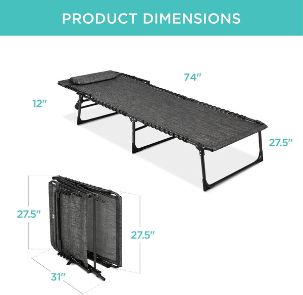 Best Choice Products - Sillón reclinable plegable portátil para césped, con 8 posiciones, asas, capacidad de 300 libras, color gris