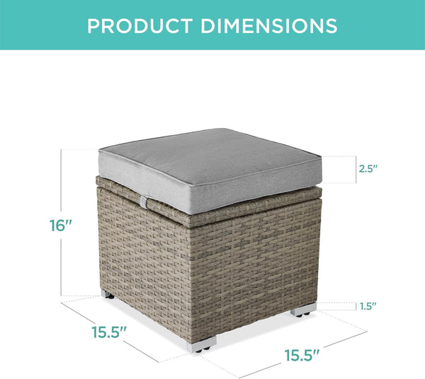 Best Choice Products - Juego de 2 otomanas de mimbre, muebles multiusos para exteriores, para patio, asiento adicional, reposapiés, mesa auxiliar con almacenamiento, cojines extraíbles, gris cemento
