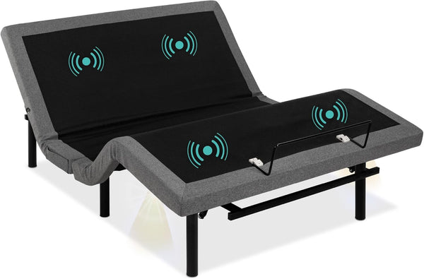 Best Choice Products - Marco de cama ergonómico ajustable de tamaño completo, base eléctrica con control remoto inalámbrico, luz nocturna, masajeador, 2 puertos USB