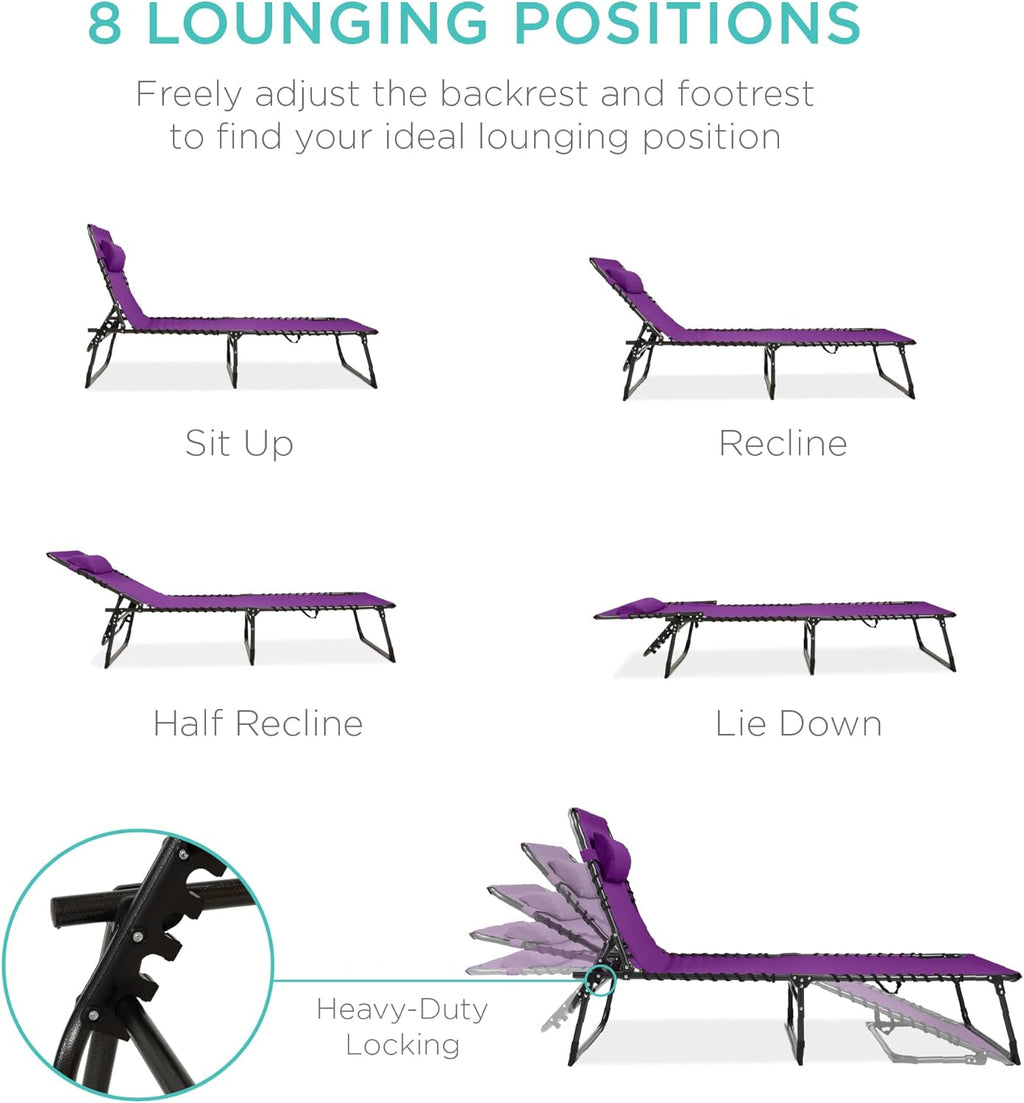 Best Choice Products - Sillón reclinable plegable portátil para césped, con 8 posiciones, asas, capacidad de 300 libras, color morado