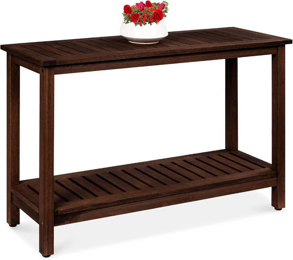 Best Choice Products - Consola Mueble Mesa de madera de eucalipto de 48 pulgadas para interiores y exteriores, multifuncional, organizador de almacenamiento con deslizadores de pies, color espresso