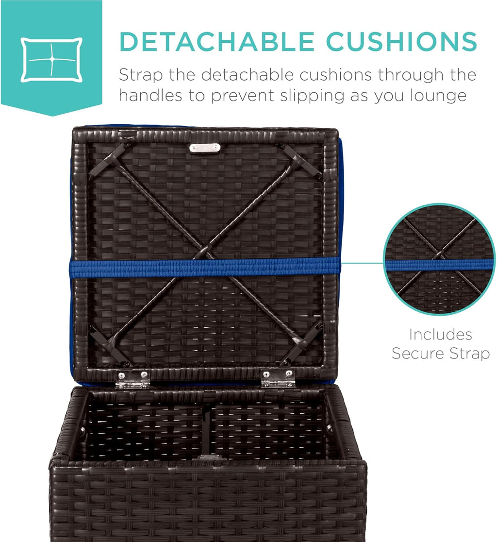 Best Choice Products - Juego de 2 otomanas de mimbre, muebles multiusos para exteriores, para patio, asiento adicional, reposapiés, mesa auxiliar con almacenamiento, cojines extraíbles, azul marino