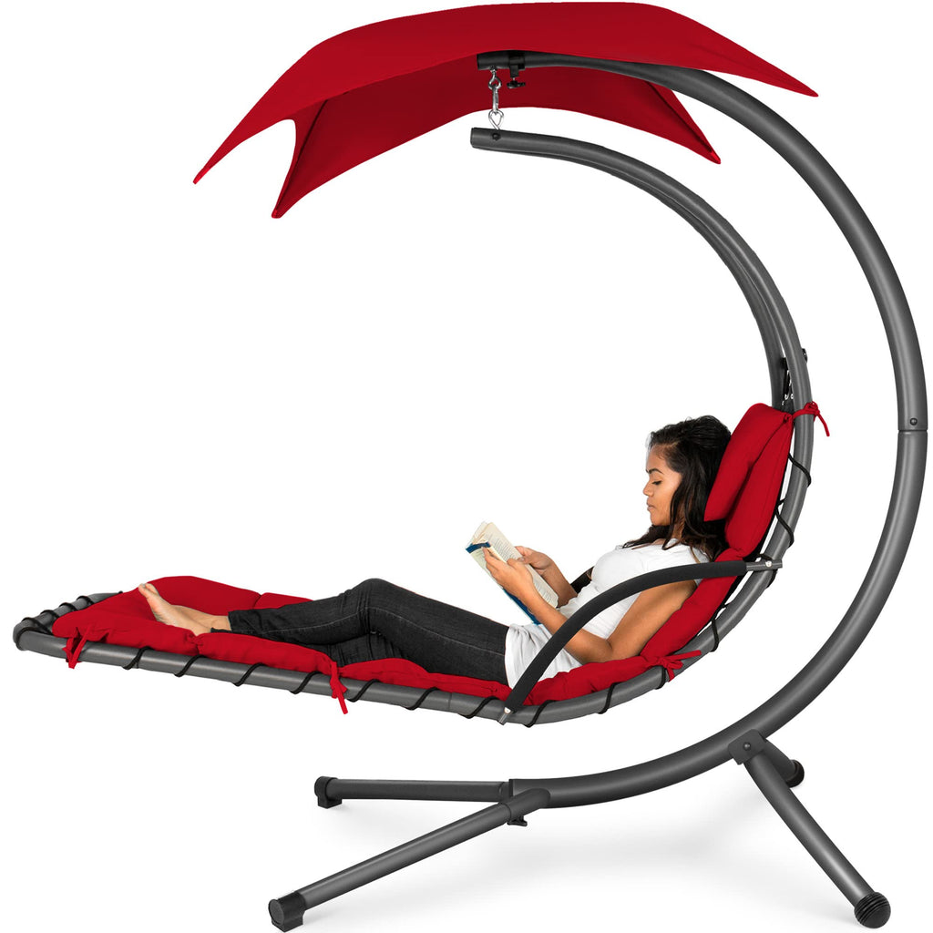 Best Choice Products - Tumbona curvada de acero para colgar al aire última intervensión, con almohada integrada y toldo extraíble, color azul pavo real