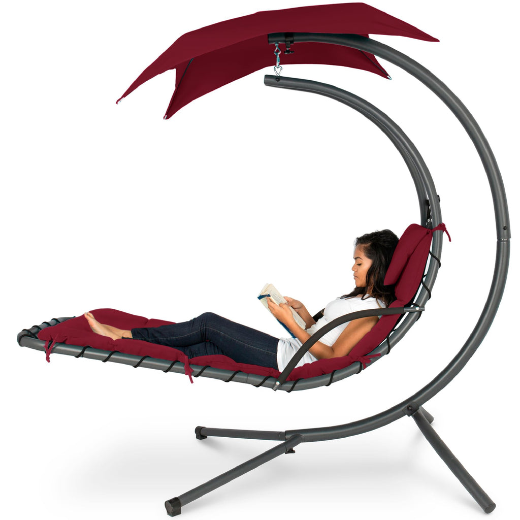 Best Choice Products - Tumbona curvada de acero para colgar al aire última intervensión, con almohada integrada y toldo extraíble, color azul pavo real