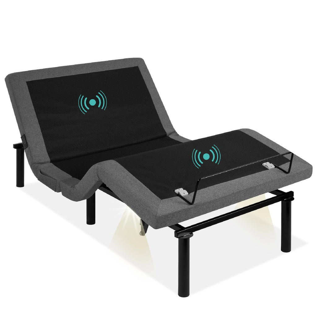 Best Choice Products - Marco de cama ergonómico ajustable de tamaño completo, base eléctrica con control remoto inalámbrico, luz nocturna, masajeador, 2 puertos USB