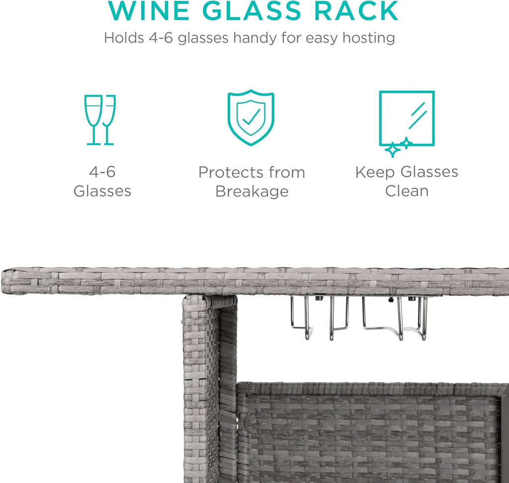 Best Choice Products - Mesa de mimbre para patio al aire libre con 2 estantes de acero y 2 juegos de carriles, color gris