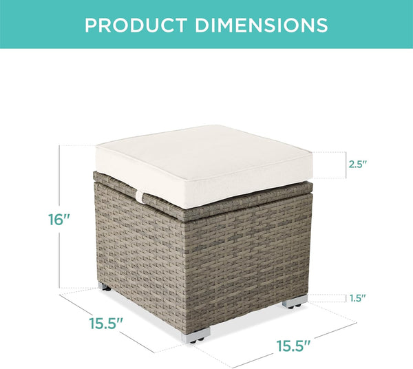 Best Choice Products - Juego de 2 otomanas de mimbre, muebles multiusos para exteriores, para patio, asiento adicional, reposapiés, mesa auxiliar con almacenamiento, cojines extraíbles, arena blanca