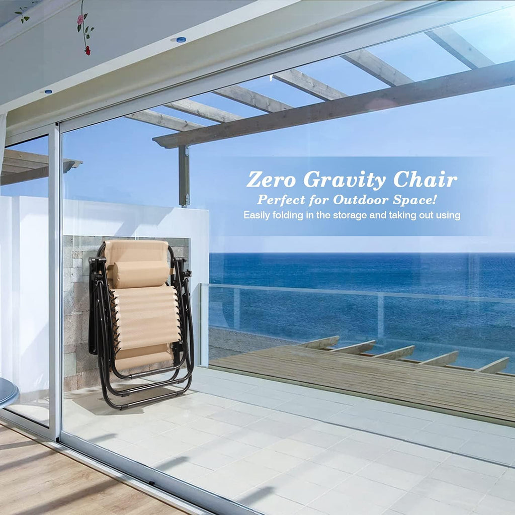 Homall Zero Gravity - Silla plegable ajustable para jardín, tumbona, tumbona, tumbona, tumbona, tumbona, con almohadas para piscina y patio trasero y playa, juego de 2 (color crema)