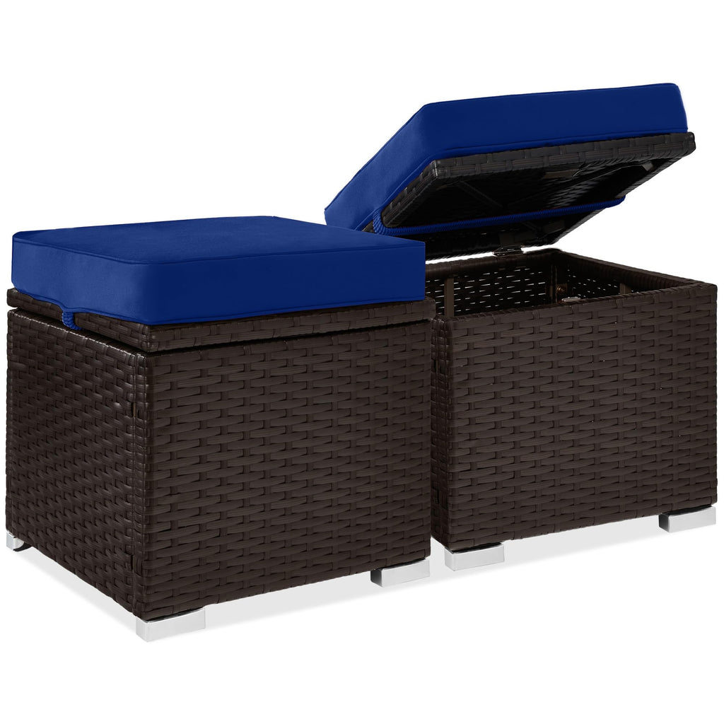 Best Choice Products - Juego de 2 otomanas de mimbre, muebles multiusos para exteriores, para patio, asiento adicional, reposapiés, mesa auxiliar con almacenamiento, cojines extraíbles, negro/negro