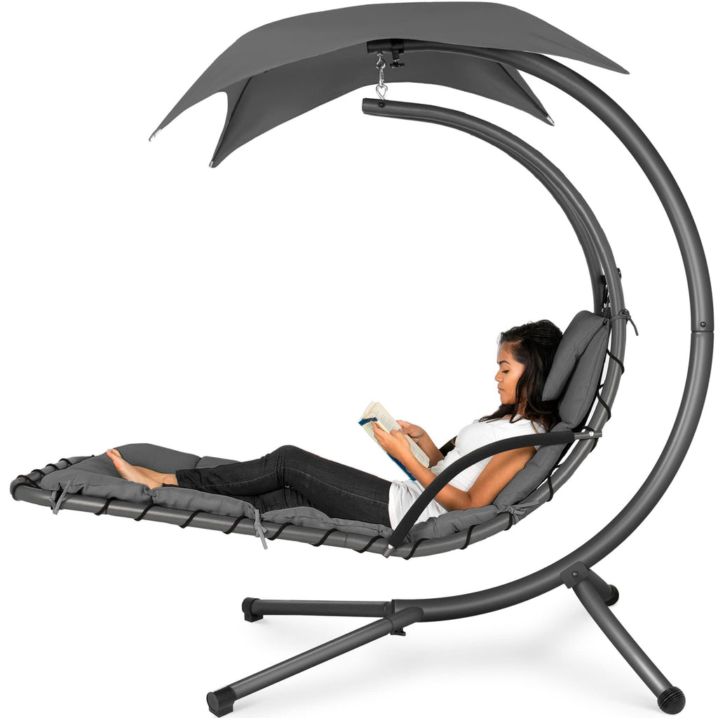 Best Choice Products - Tumbona curvada de acero para colgar al aire última intervensión, con almohada integrada y toldo extraíble, color azul pavo real