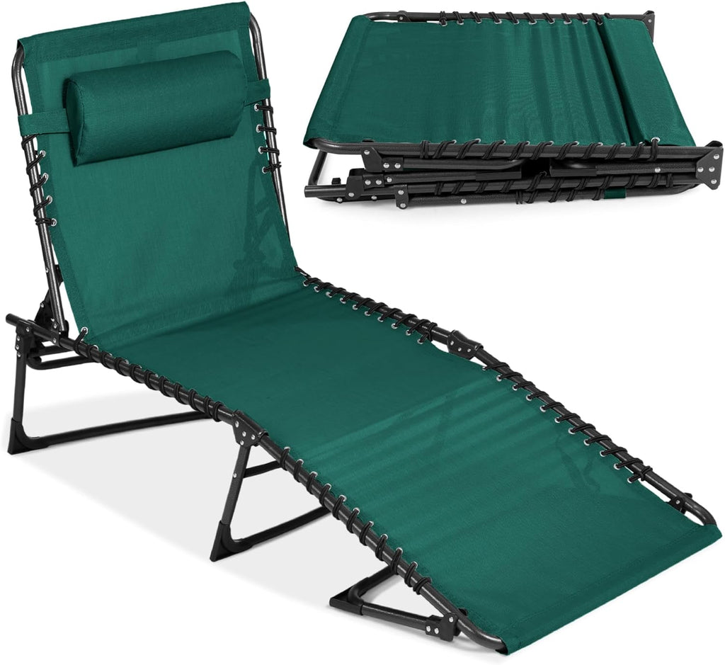 Best Choice Products - Sillón reclinable plegable portátil en la piscina para césped, patio trasero, playa con 8 posiciones ajustables, asas de transporte, capacidad de peso de 300 libras, color verde bosque
