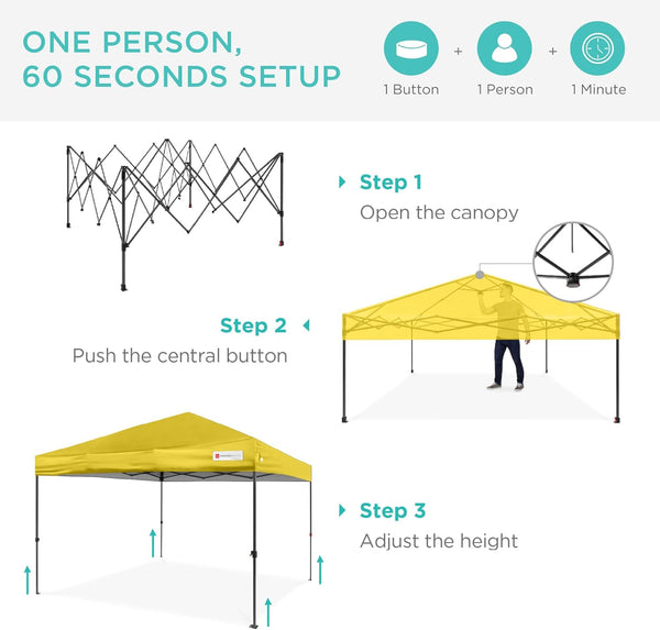 Best Choice Products - Tienda de campaña desplegable de 8 x 8 pies para 1 persona, refugio portátil instantáneo con empuje de 1 botón, estuche, 4 bolsas de peso, color amarillo