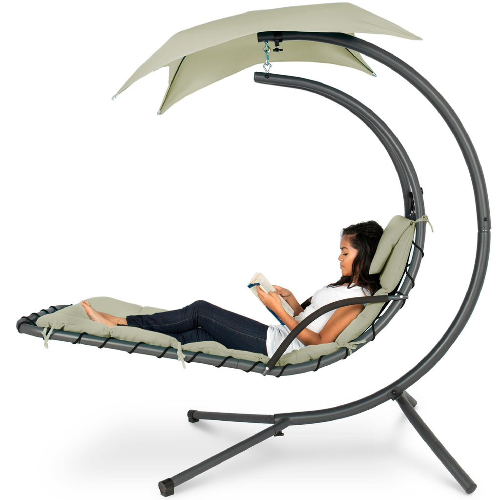 Best Choice Products - Tumbona curvada de acero para colgar al aire última intervensión, con almohada integrada y toldo extraíble, color azul pavo real