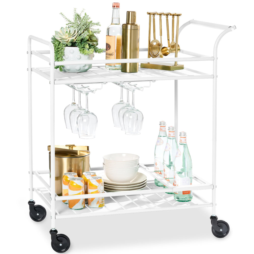 Best Choice Products - Carrito de bar móvil para exteriores, carrito de servicio de bar para el hogar, mesa auxiliar para barbacoa con almacenamiento de 2 niveles, estante para vino, ruedas