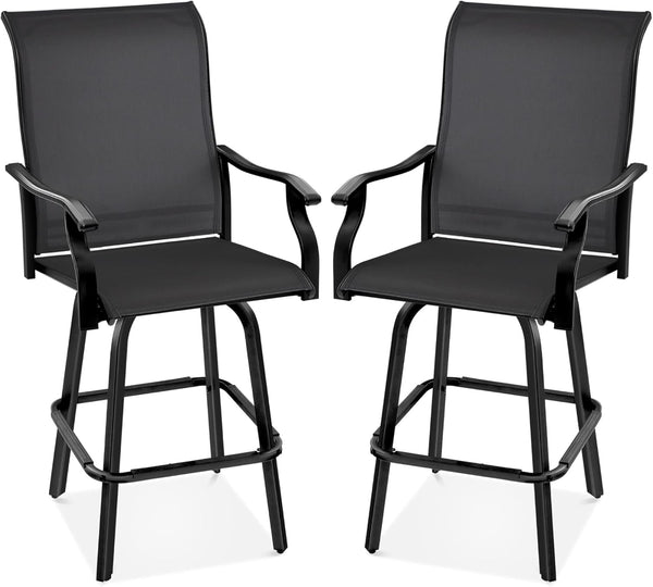 Best Choice Products - Juego de 2 taburetes giratorios, sillas para exteriores con altura de bar, 360 taburetes de bar giratorios para patio con malla para todo clima, capacidad de 300 libras, color negro