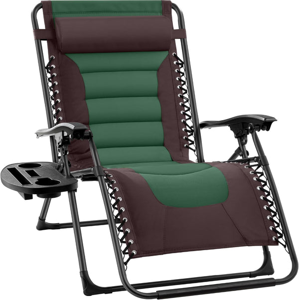Best Choice Products - Silla acolchada de gran tamaño, reclinable plegable para patio al aire última intervensión, tumbona antigravedad XL para patio trasero con reposacabezas, soporte para vasos,