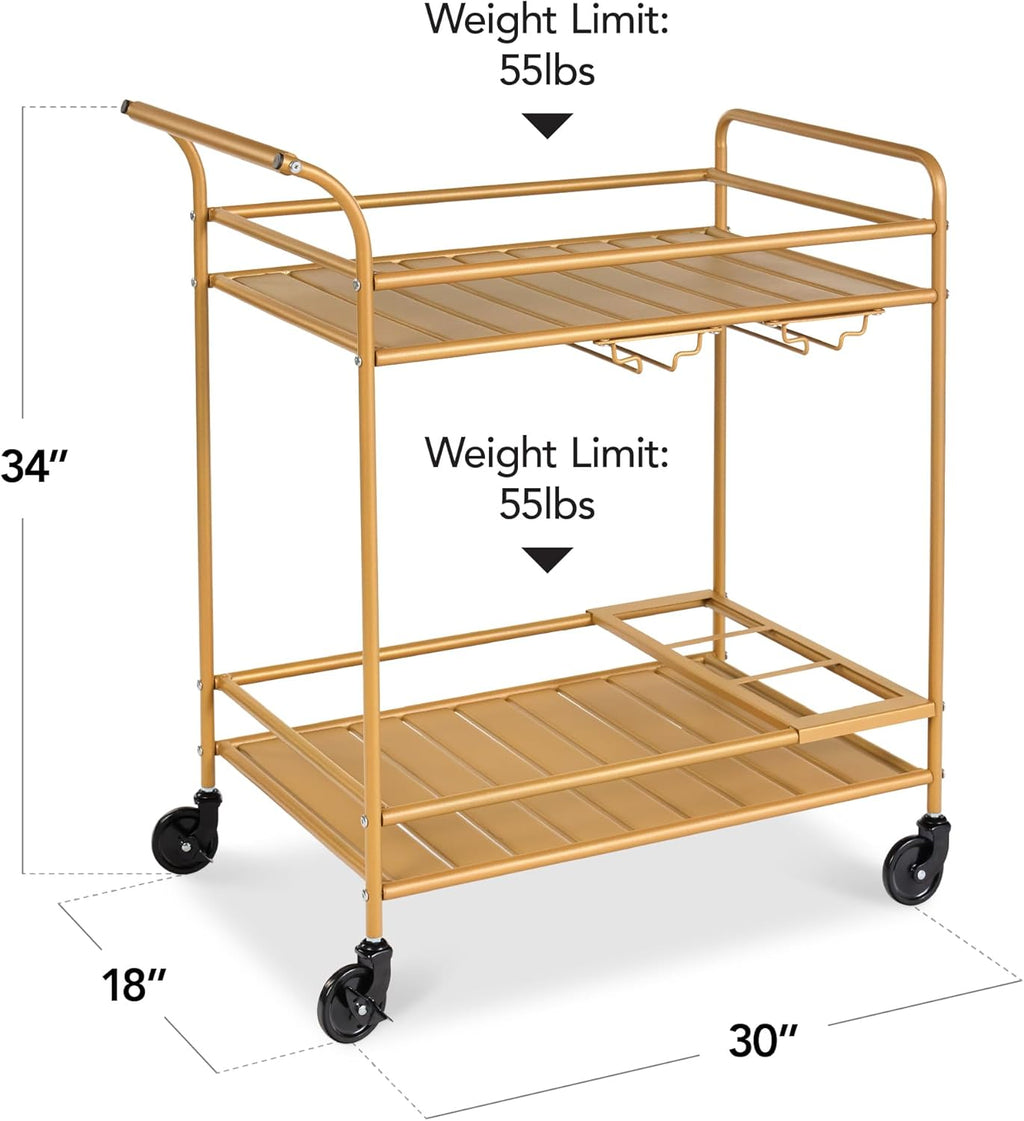 Best Choice Products - Carrito de bar móvil para exteriores, carrito de servicio de bar para el hogar, mesa auxiliar para barbacoa con almacenamiento de 2 niveles, estante para vino, ruedas con