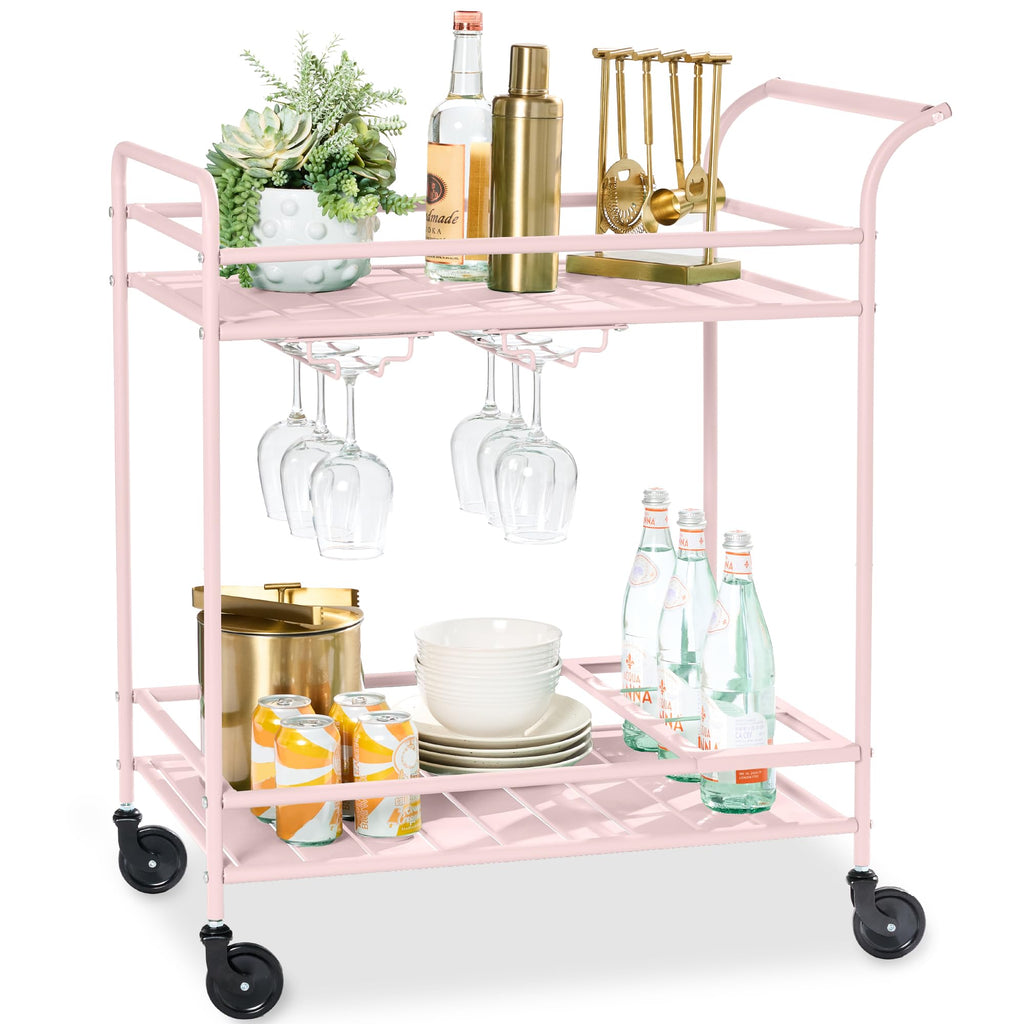 Best Choice Products - Carrito de bar móvil para exteriores, carrito de servicio de bar para el hogar, mesa auxiliar para barbacoa con almacenamiento de 2 niveles, estante para vino, ruedas