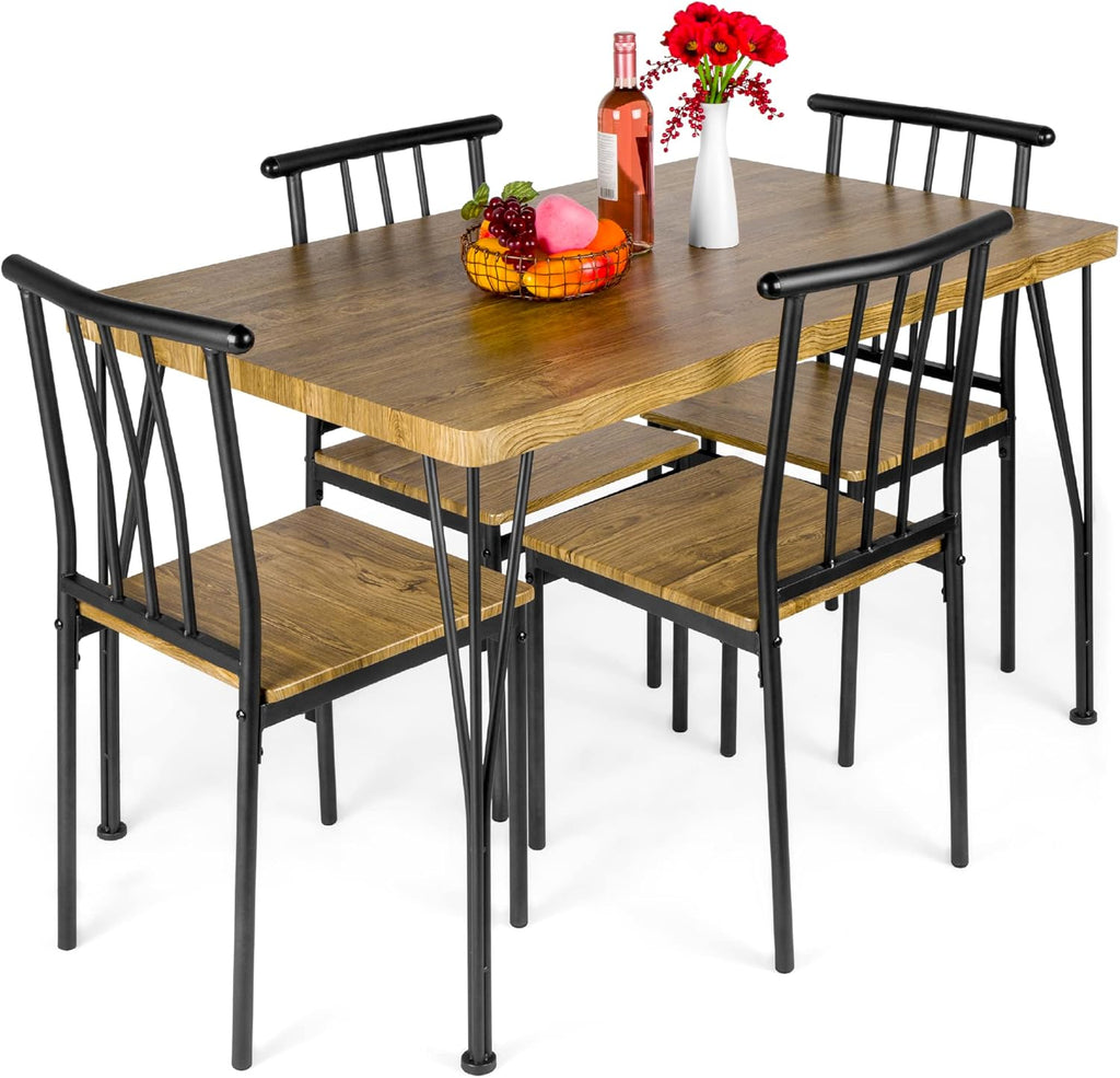 Best Choice Products - Juego de Muebles de Mesa de Comedor Rectangular Moderna de Metal y Madera, 5 Piezas, para Cocina y Comedor, con 4 Sillas, Color Café