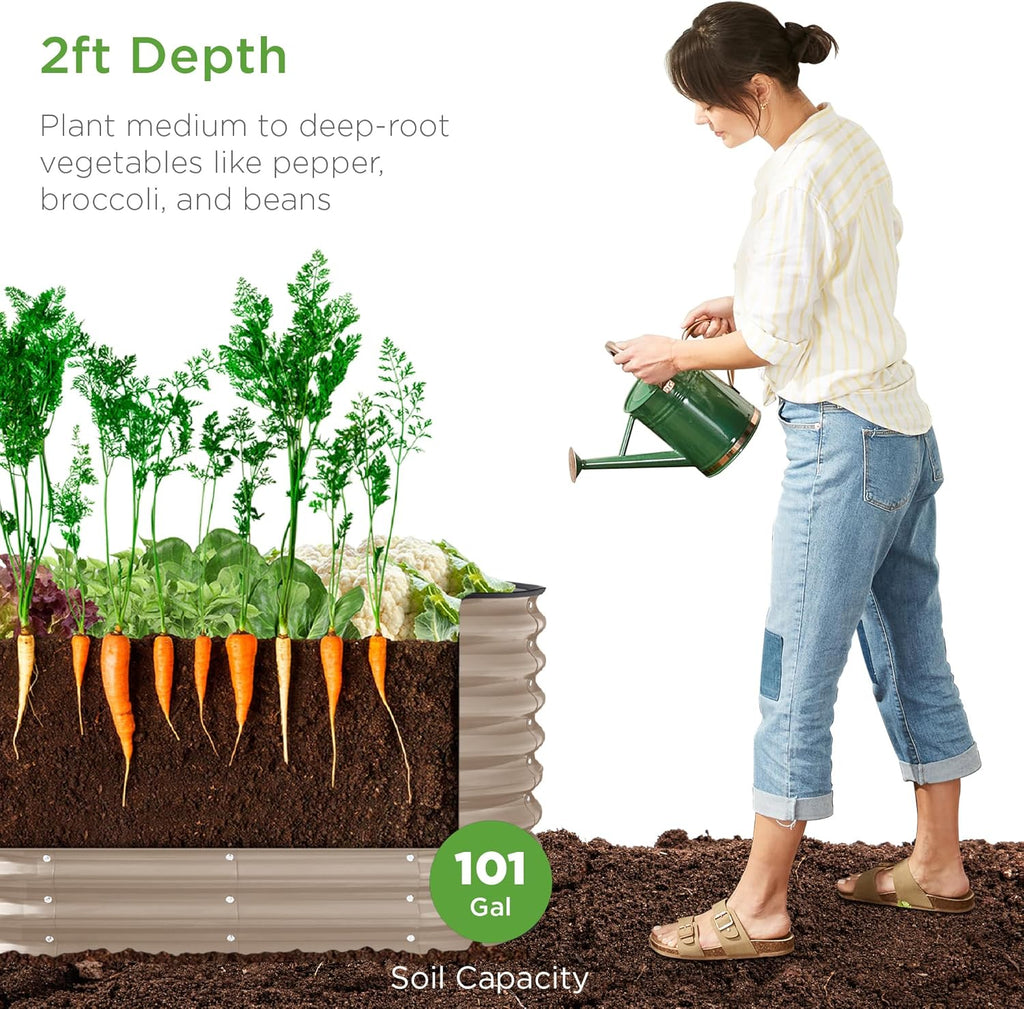 Best Choice Products - Cama de jardín elevada de metal para exteriores, de 4 x 2 x 2 pies, caja ovalada de raíz profunda para verduras, flores, hierbas y suculentas con capacidad de 101 galones,