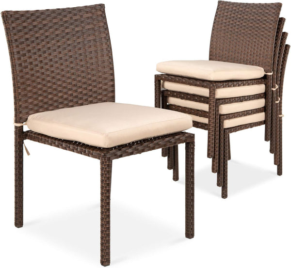 Best Choice Products Outdoor Wicker Patio Stacking Chairs Set of 4 -Brown