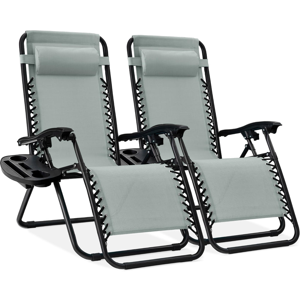 Best Choice Products - Juego de 2 sillas reclinables ajustables de malla de acero con gravedad cero con almohadas y bandejas para portavasos - rosa intenso/negro