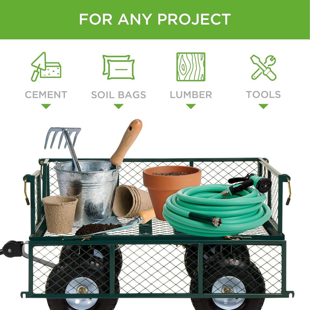 Best Choice Products - Carro de jardín utilitario para césped, Patio con Capacidad de Peso de Acero Resistente de 400 Libras, Lados extraíbles, Mango Largo, neumáticos de 10 Pulgadas, Color Verde