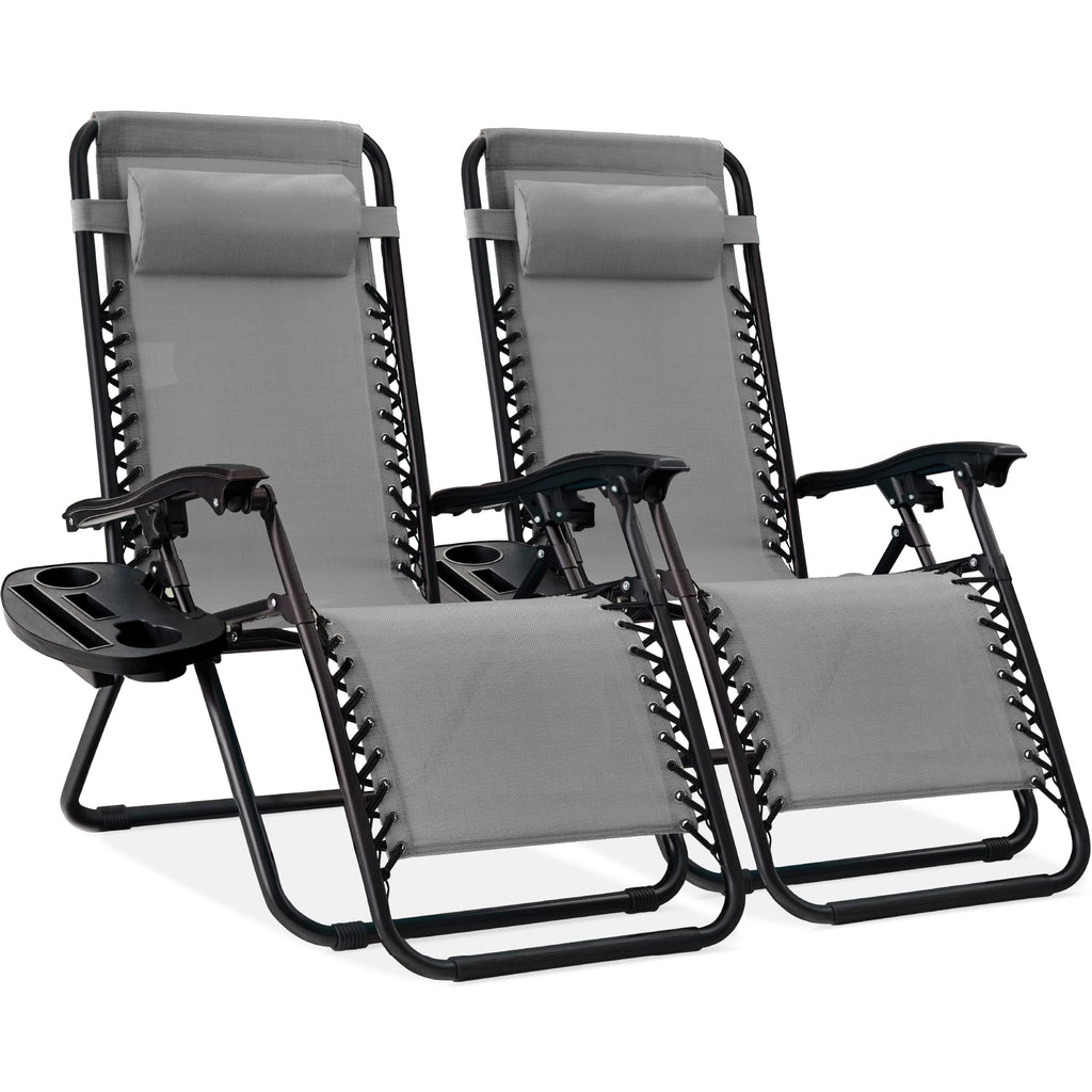 Best Choice Products - Juego de 2 sillas reclinables ajustables de malla de acero con gravedad cero con almohadas y bandejas para portavasos - rosa intenso/negro