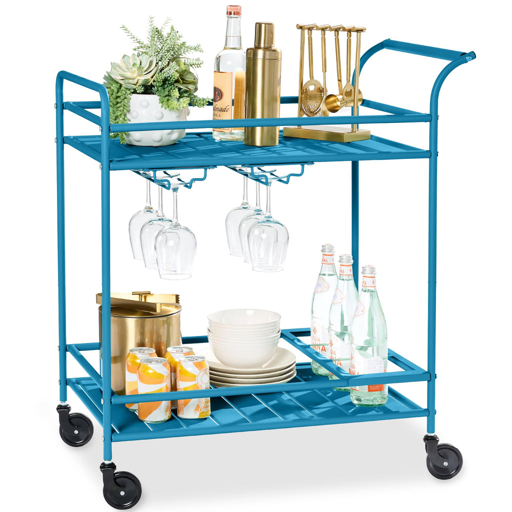 Best Choice Products - Carrito de bar móvil para exteriores, carrito de servicio de bar para el hogar, mesa auxiliar para barbacoa con almacenamiento de 2 niveles, estante para vino, ruedas