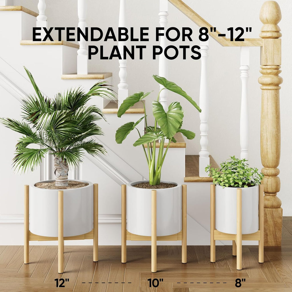 MUDEELA - Soporte ajustable para plantas para interiores, soporte de plantas de bambú para macetas de 8, 9, 10, 11, 12 pulgadas, soporte de piso para flores y macetas de un solo nivel, maceta no