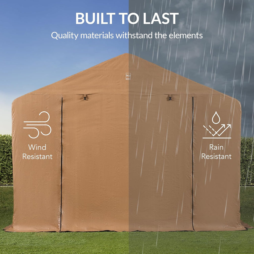 Best Choice Products - Cobertizo de almacenamiento para exteriores de 10 x 8 pies, cochera, refugio de toldo, puertas y ventanas duales, marco de metal, resistente a la intemperie, perfecto para