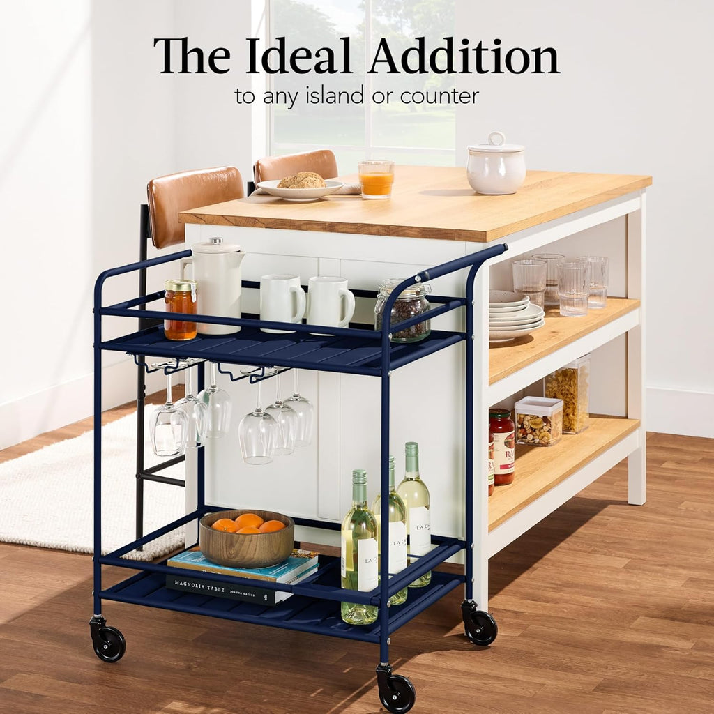 Best Choice Products - Carrito de bar móvil para exteriores, carrito de servicio de bar para el hogar, mesa auxiliar para barbacoa con almacenamiento de 2 niveles, estante para vino, ruedas