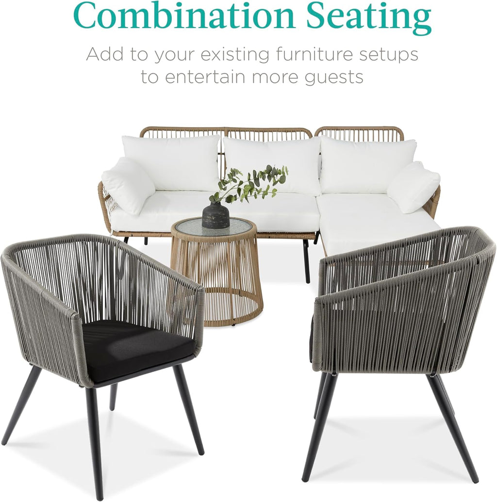 Best Choice Products - Juego de 2 sillas de comedor de patio, juego de asientos al aire última intervensión para patio trasero, piscina, balcón, uso en interiores con diseño de mimbre tela, capacidad
