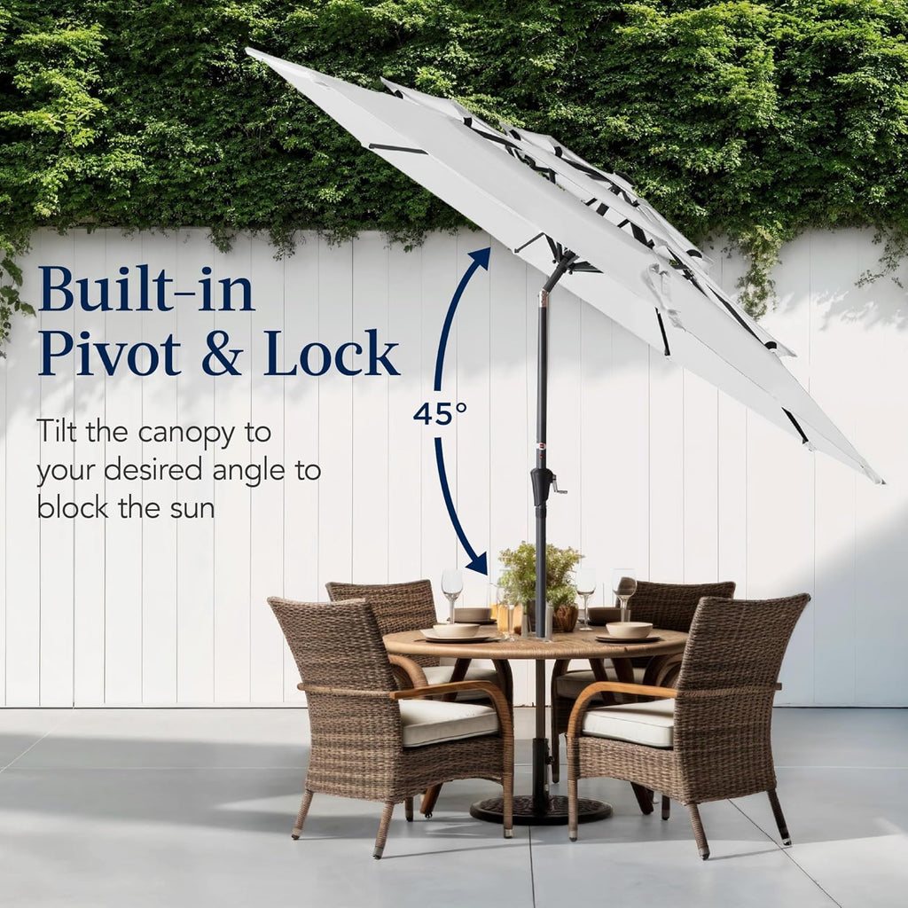 Best Choice Products - Sombrilla de patio de 3 niveles de 10 pies, parasol para patio trasero, terraza, junto a la piscina con 24 luces LED, ajuste de inclinación, manivela fácil, 8 varillas