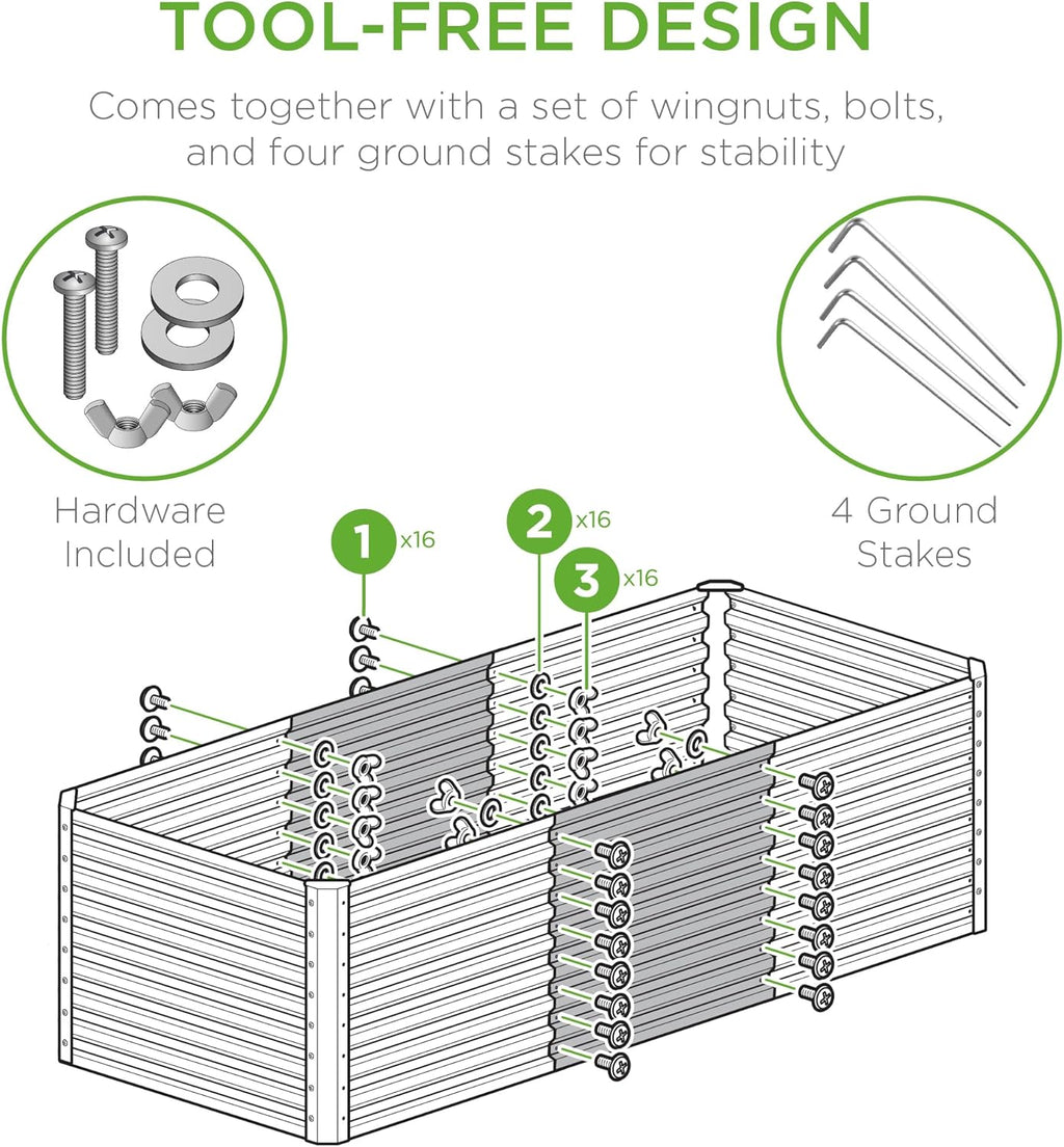 Best Choice Products Cama de jardín elevada de metal para exteriores de 4 x 2 pies, caja de maceta de raíz profunda para verduras, flores, hierbas y suculentas con capacidad de 119 galones, grano de madera