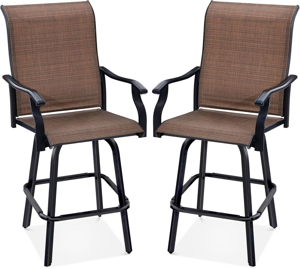 Best Choice Products - Juego de 2 taburetes giratorios, sillas para exteriores con altura de bar, 360 taburetes de bar giratorios para patio con malla para todo clima, capacidad de 300 libras, color