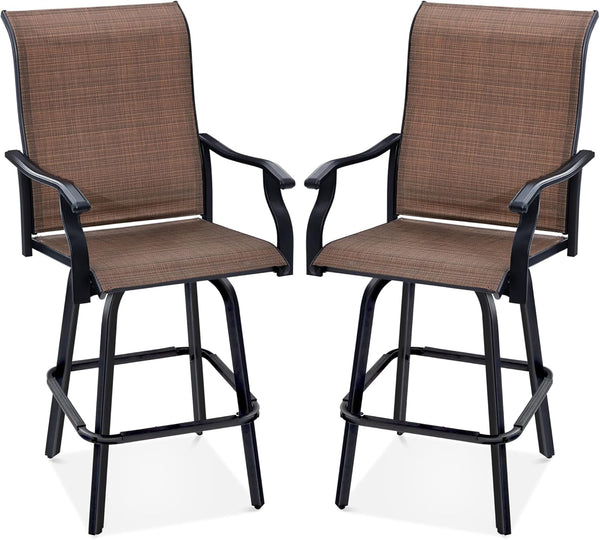 Best Choice Products - Juego de 2 taburetes giratorios, sillas para exteriores con altura de bar, 360 taburetes de bar giratorios para patio con malla para todo clima, capacidad de 300 libras, color