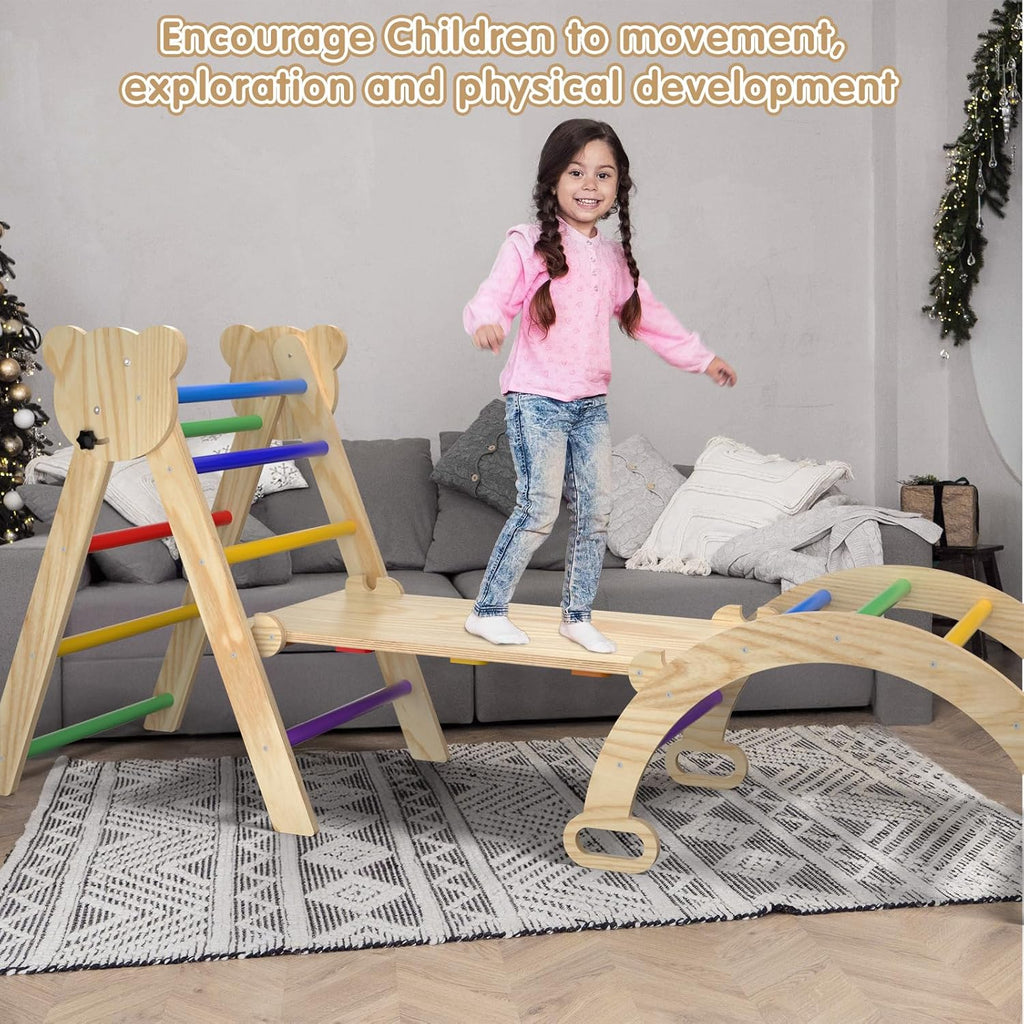 Juego de escalada Pikler 7 en 1, recolector de madera plegable, 3 piezas, para bebé y niños pequeños, con arco, rampa