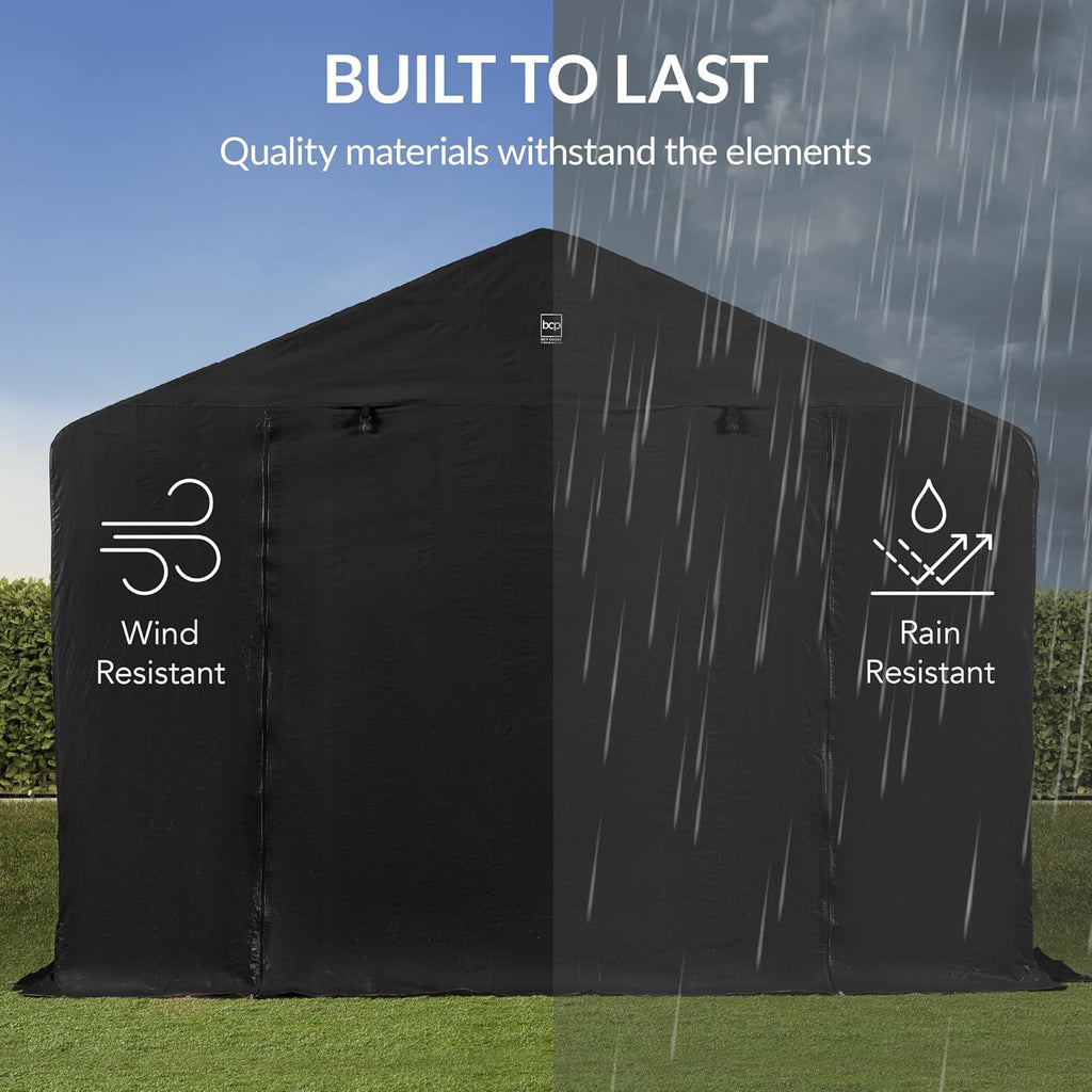 Best Choice Products - Cobertizo de almacenamiento para exteriores de 10 x 8 pies, cochera, refugio de toldo, puertas y ventanas dobles, marco de metal, resistente a la intemperie, perfecto para