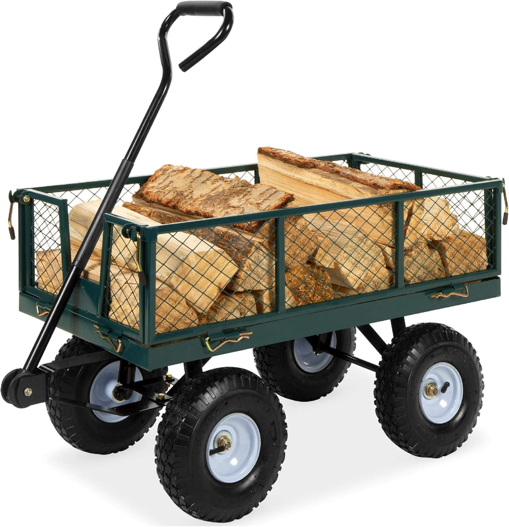 Best Choice Products - Carro de jardín utilitario para césped, Patio con Capacidad de Peso de Acero Resistente de 400 Libras, Lados extraíbles, Mango Largo, neumáticos de 10 Pulgadas, Color Verde