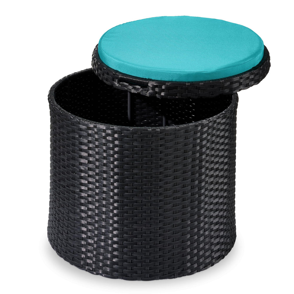 Best Choice Products otomana redonda de mimbre, muebles multiusos para exteriores, para patio, asiento adicional, reposapiés, mesa auxiliar con almacenamiento, cojines extraíbles, gris/crema