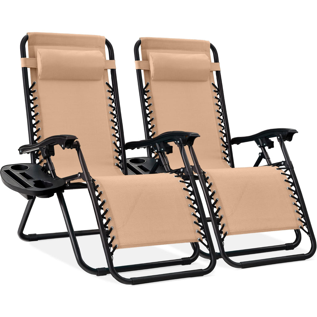 Best Choice Products - Juego de 2 sillas reclinables ajustables de malla de acero con gravedad cero con almohadas y bandejas para portavasos - rosa intenso/negro